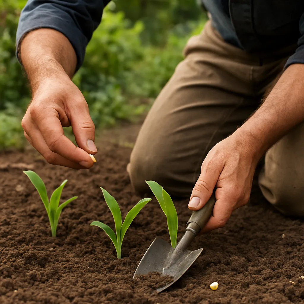 Siew kukurydzy cukrowej w ogrodzie